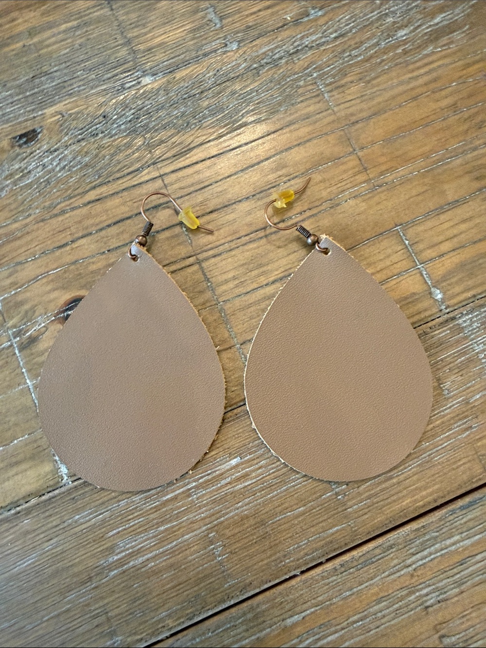 Neutral Tan Teardrop Leather Earrings